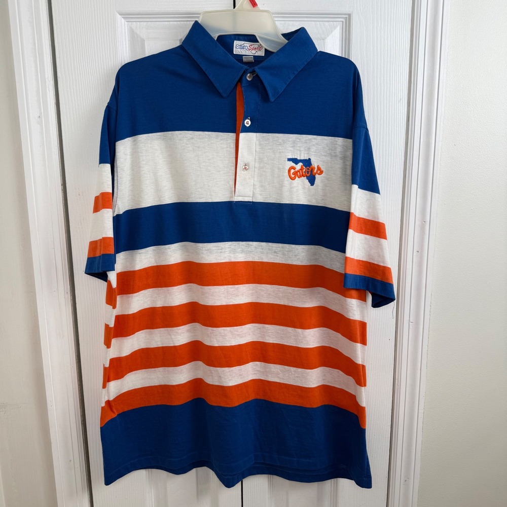 Vintage CaroSport Florida Gators Polo Shirt XL USA Blue Orange Stripe 80s 90s‎